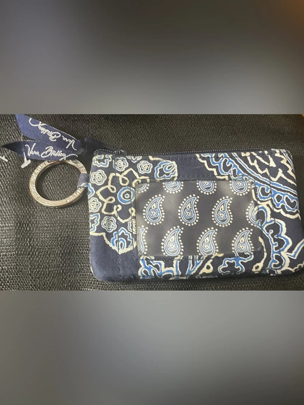 Vera Bradley Navy Blue Paisley Card Case with Key Ring